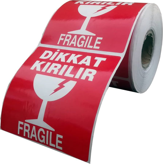 100x100 Dikkat Kırılır Uyarı Etiketi 500 Sarımlı