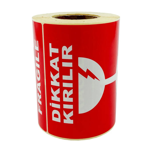 100x100 Dikkat Kırılır Uyarı Etiketi 250 Sarımlı