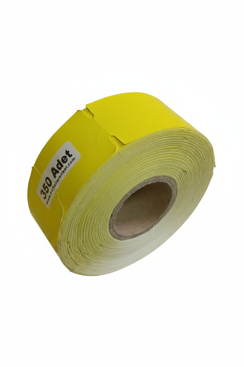 38mm x 100mm Termal Sarı Renk Yandan Çentikli 350 Sarımlı 1 Rulo Raf Etiketi